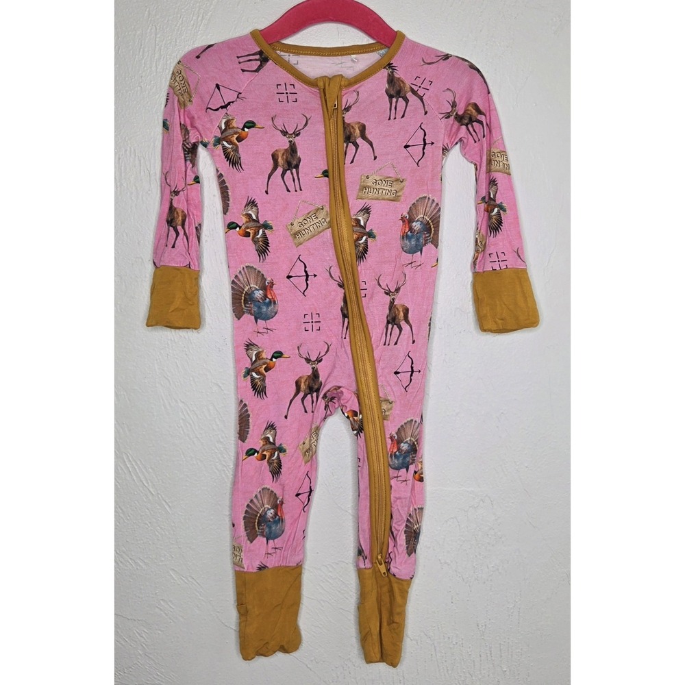 Baby Girl Pink Hunting Print Bamboo Zipper Sleeper 3-6 Months Deer Turkey Duck